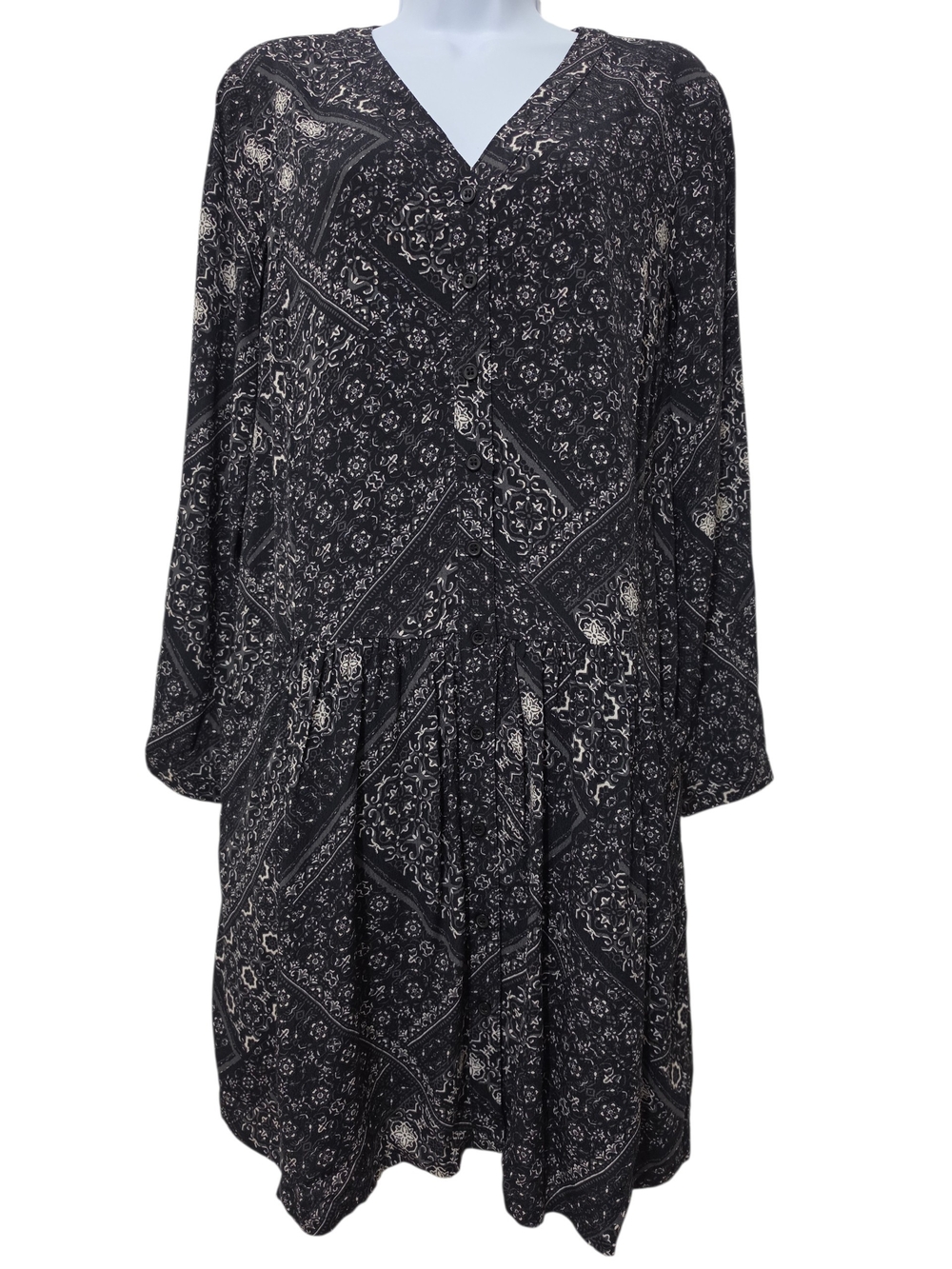Garnet Hill | Floral Paisley Drop Waist Button Front Boho Shirt Dress Bandana